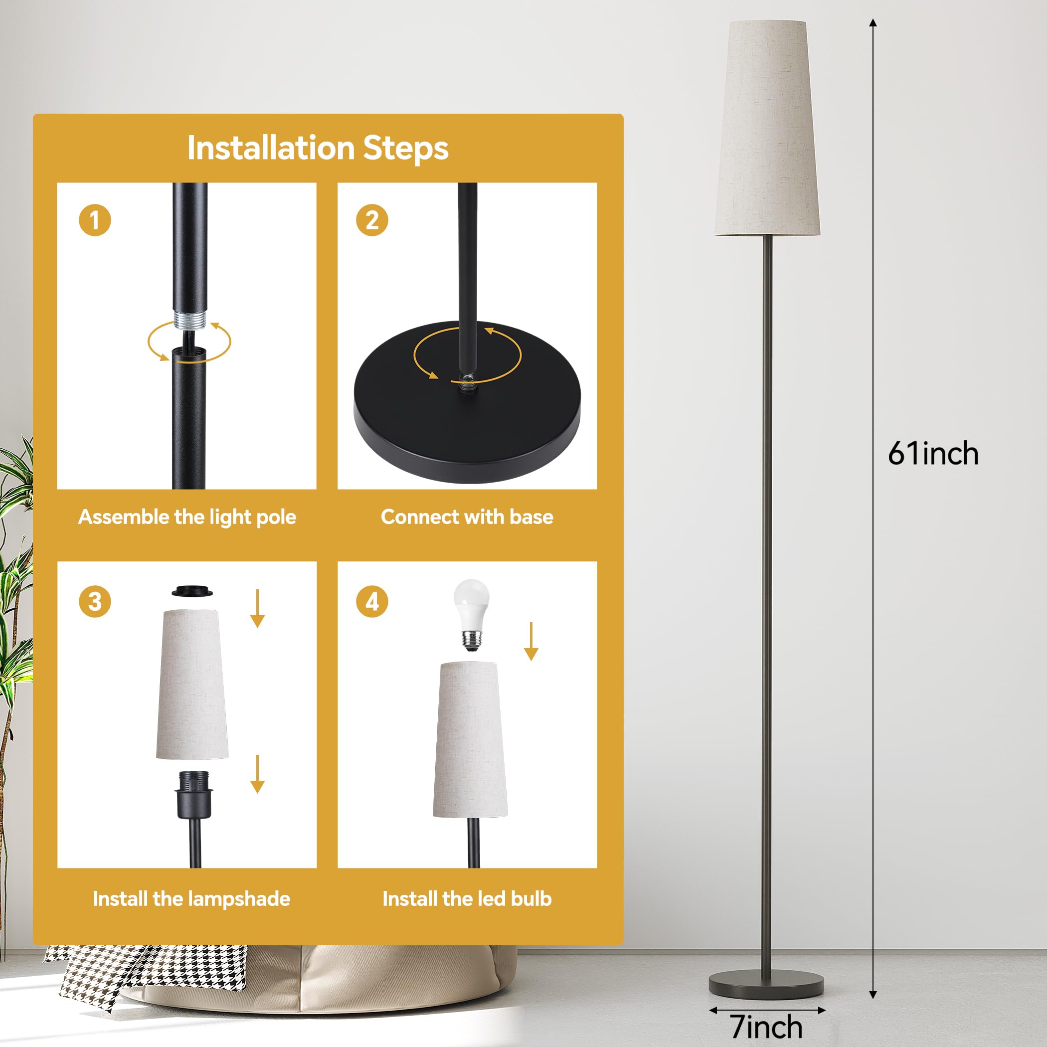 SUNMORY floor lamp with an E26 socket compatible with standard bulbs