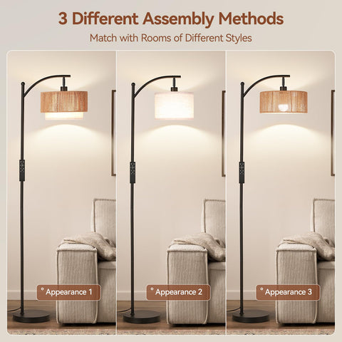 SUNMORY floor lamp with fabric shade provides a soft, cozy glow.