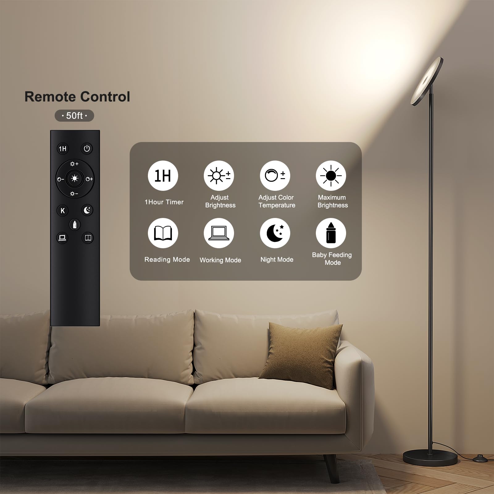SUNMORY floor lamp heavy base ensures stability in active rooms.
