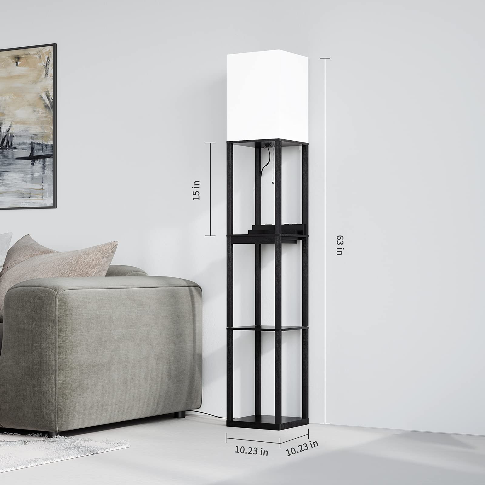 SUNMORY lamp placed in a living room corner enhances seating area.