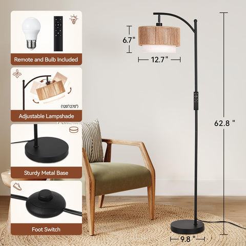 SUNMORY floor lamp with a rattan shade adds boho texture and warmth.