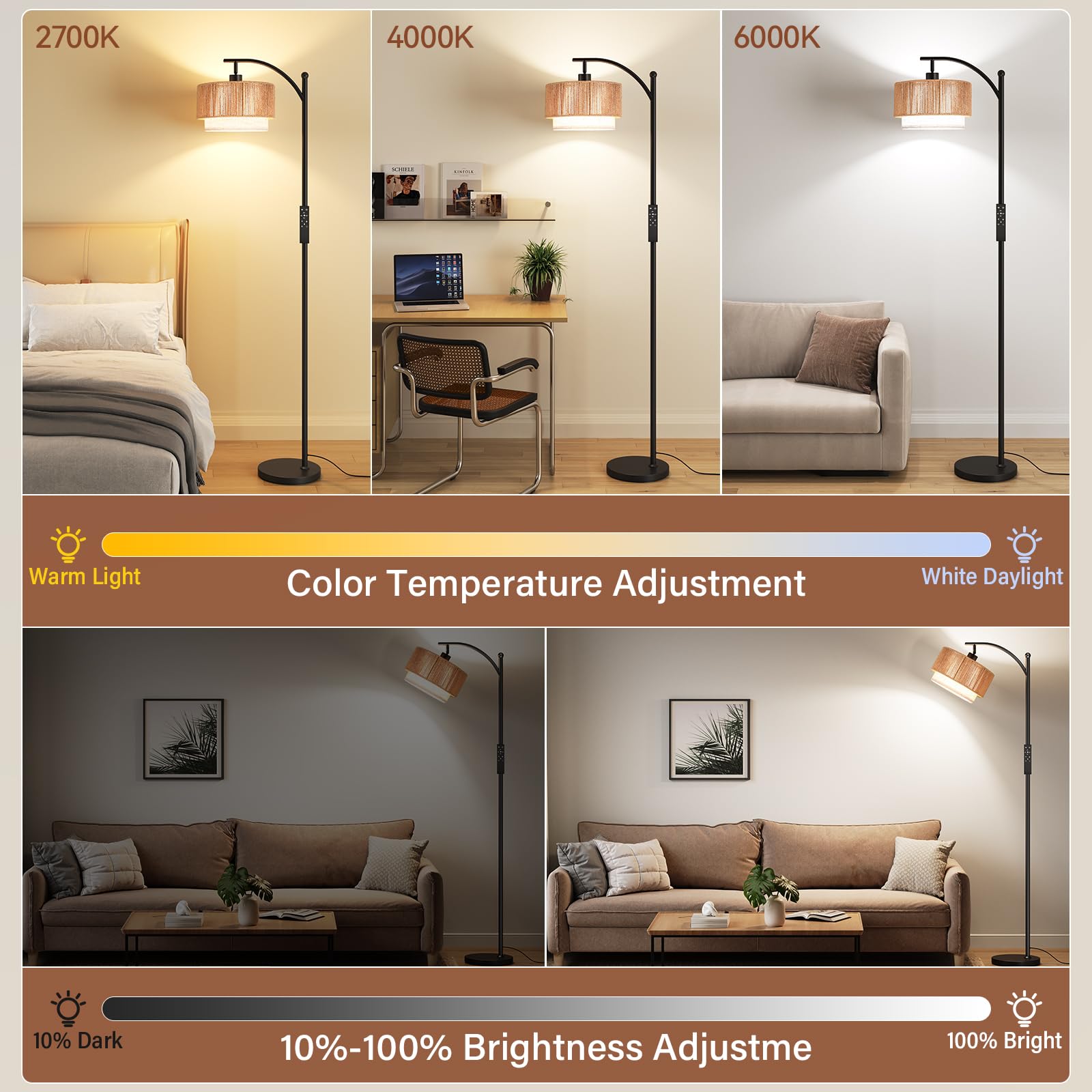 SUNMORY floor lamp remote-control enables easy brightness and color temperature adjustments.