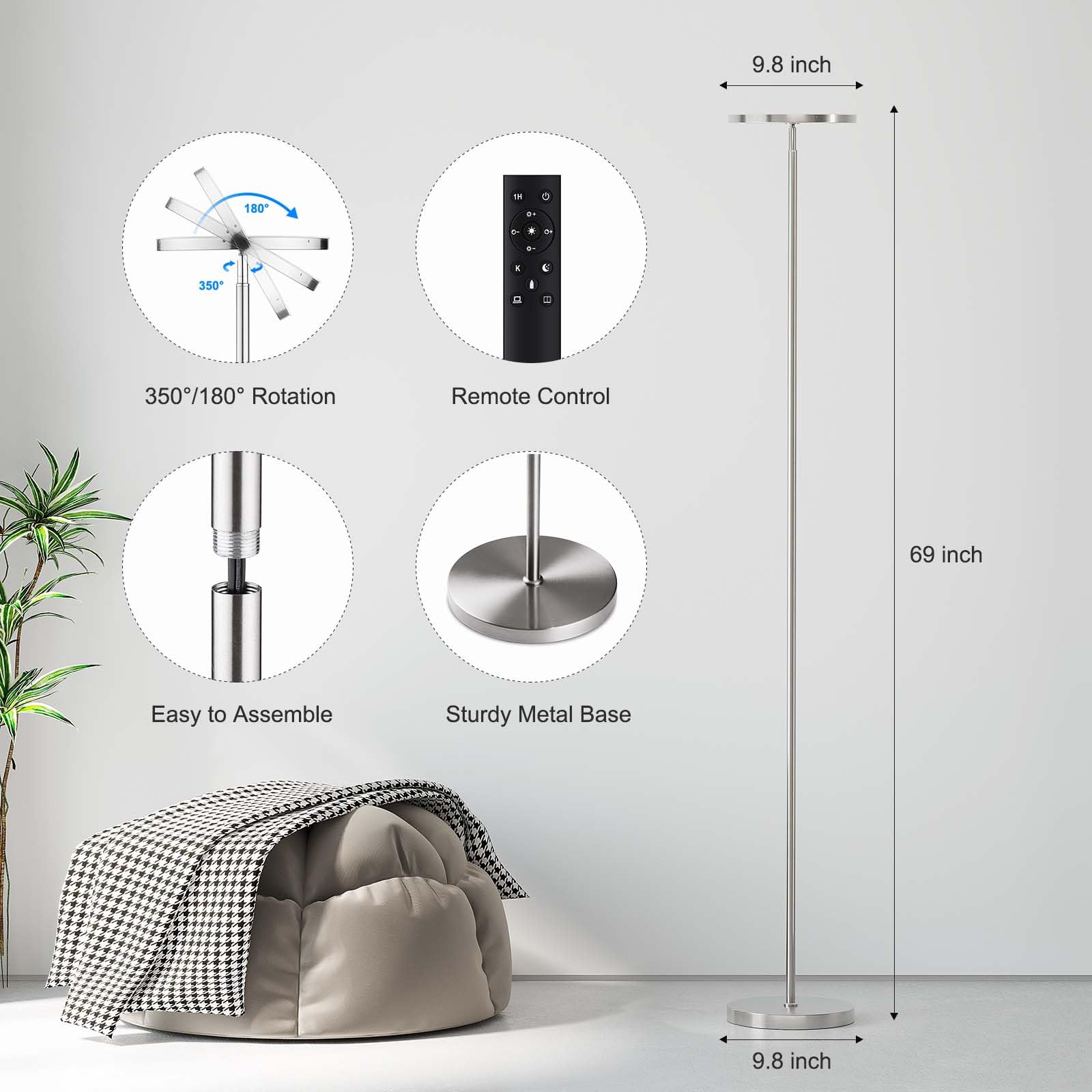 SUNMORY floor lamp rotatable head for versatile lighting angles.