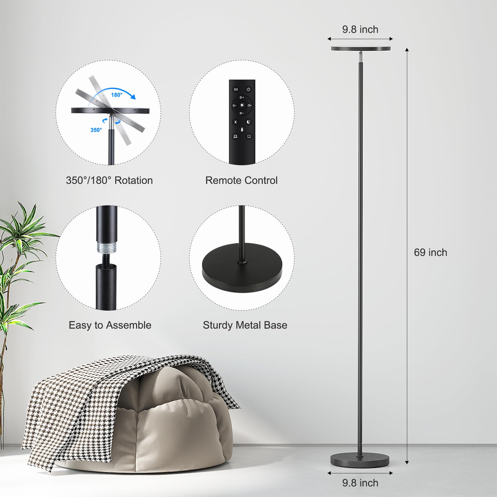 SUNMORY floor lamp rotatable head lets you aim light precisely.