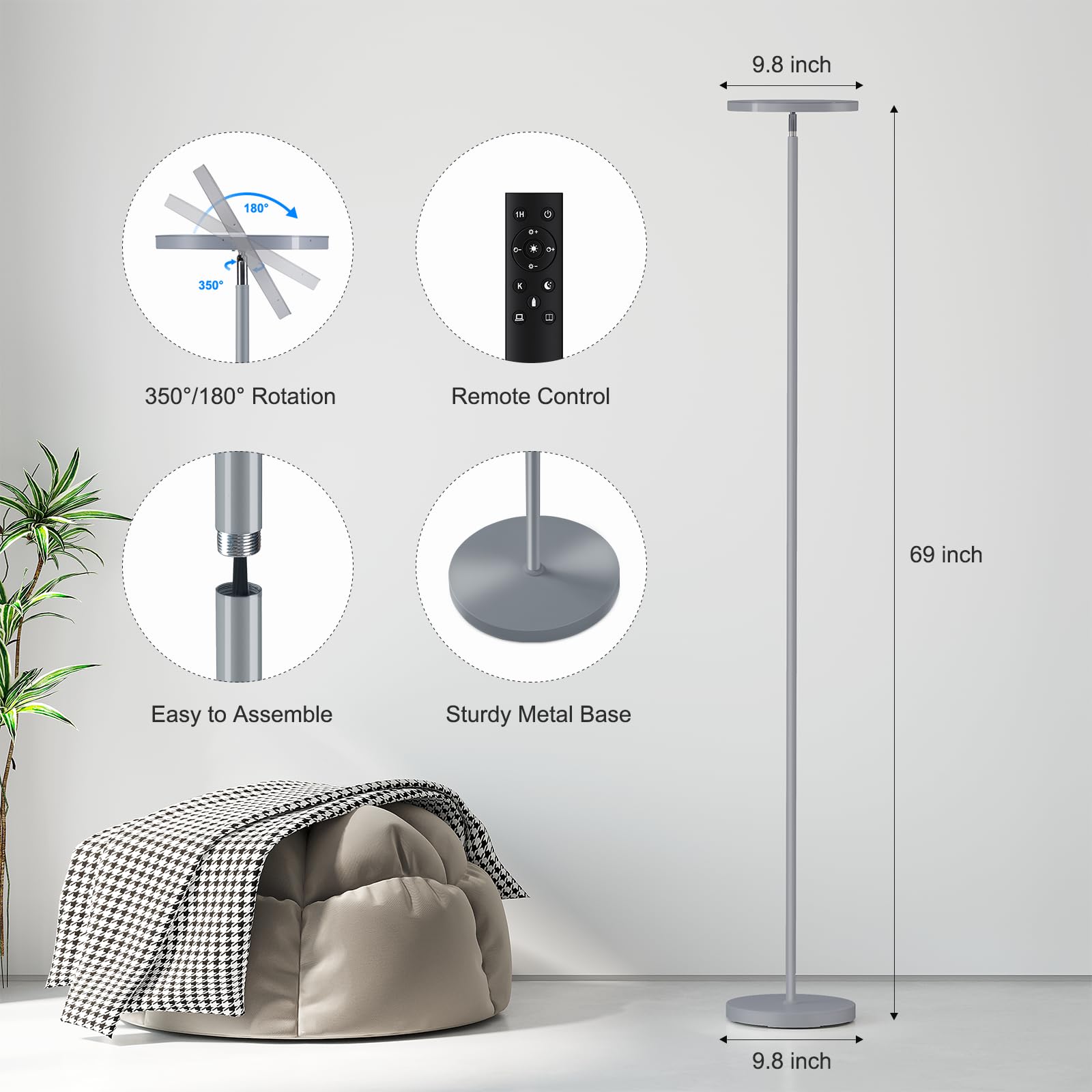 SUNMORY floor lamp head rotates 350 and 180 for precise room lighting