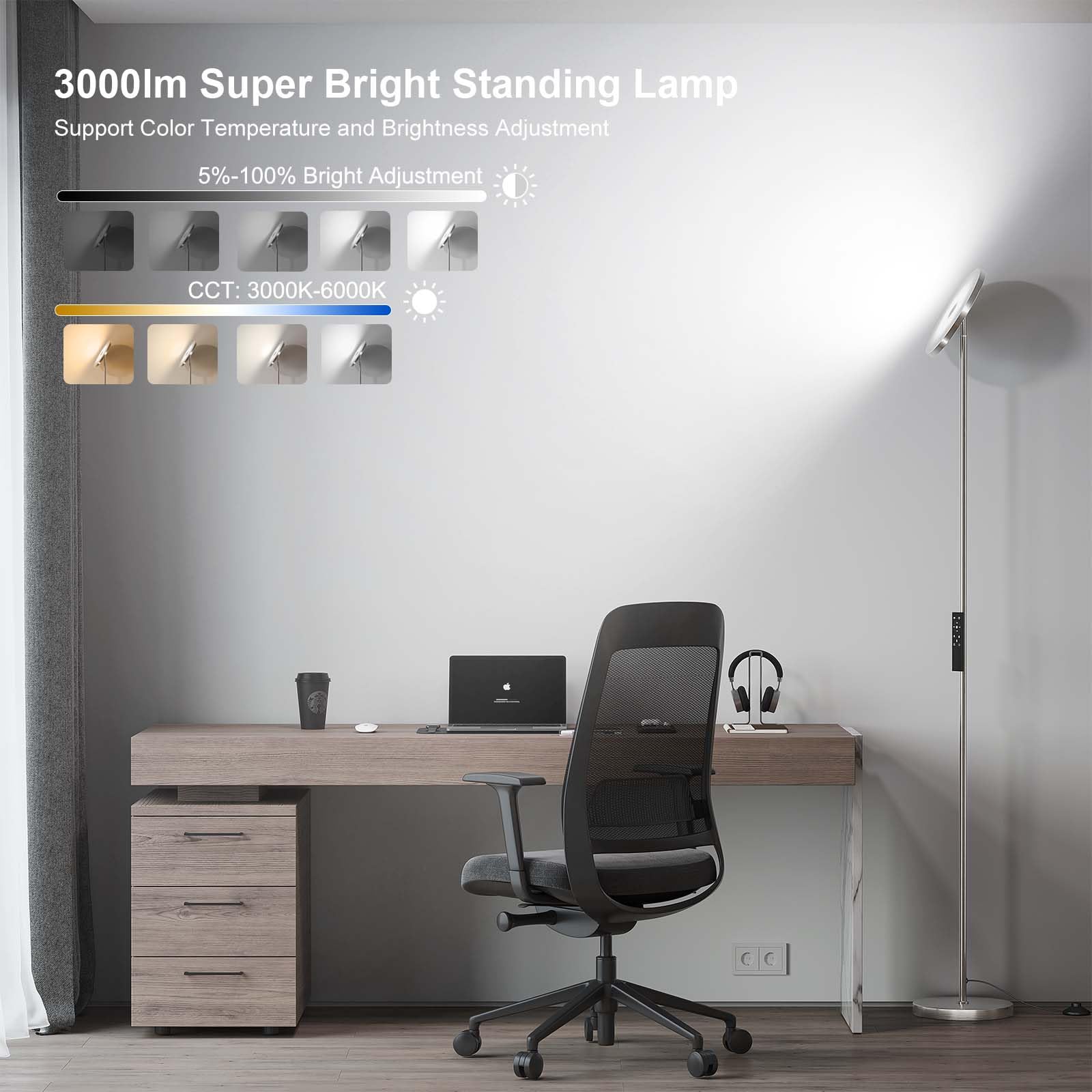 SUNMORY floor lamp slim 69-inch profile fits corners neatly.