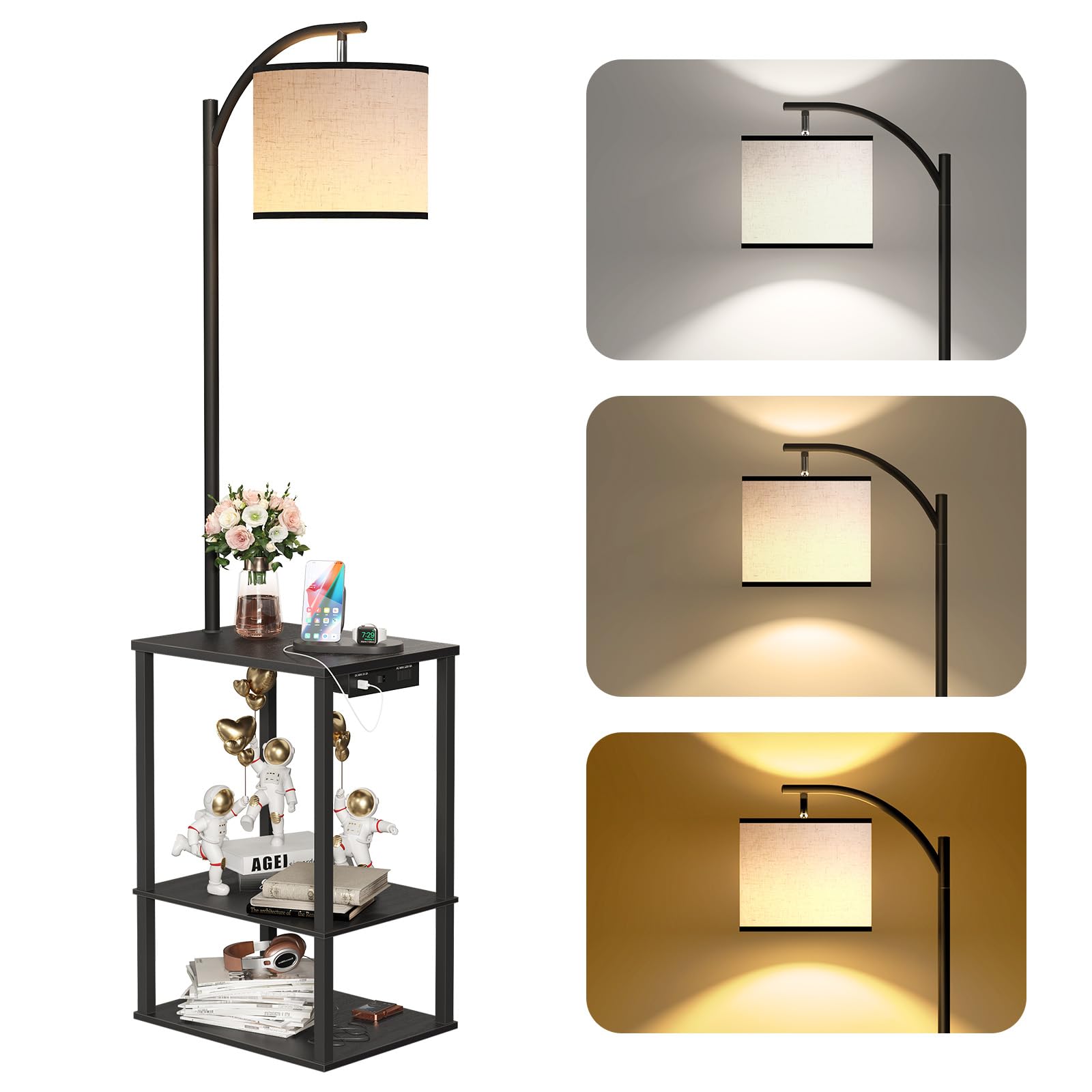 SUNMORY floor lamp with table offering ambient lighting and a convenient surface.