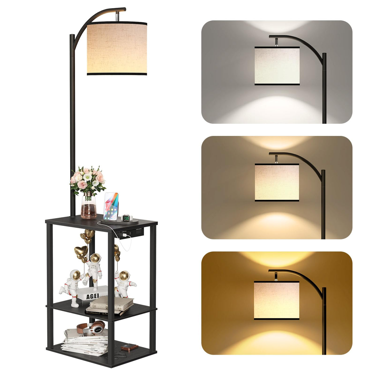 SUNMORY floor lamp with table offering ambient lighting and a convenient surface.