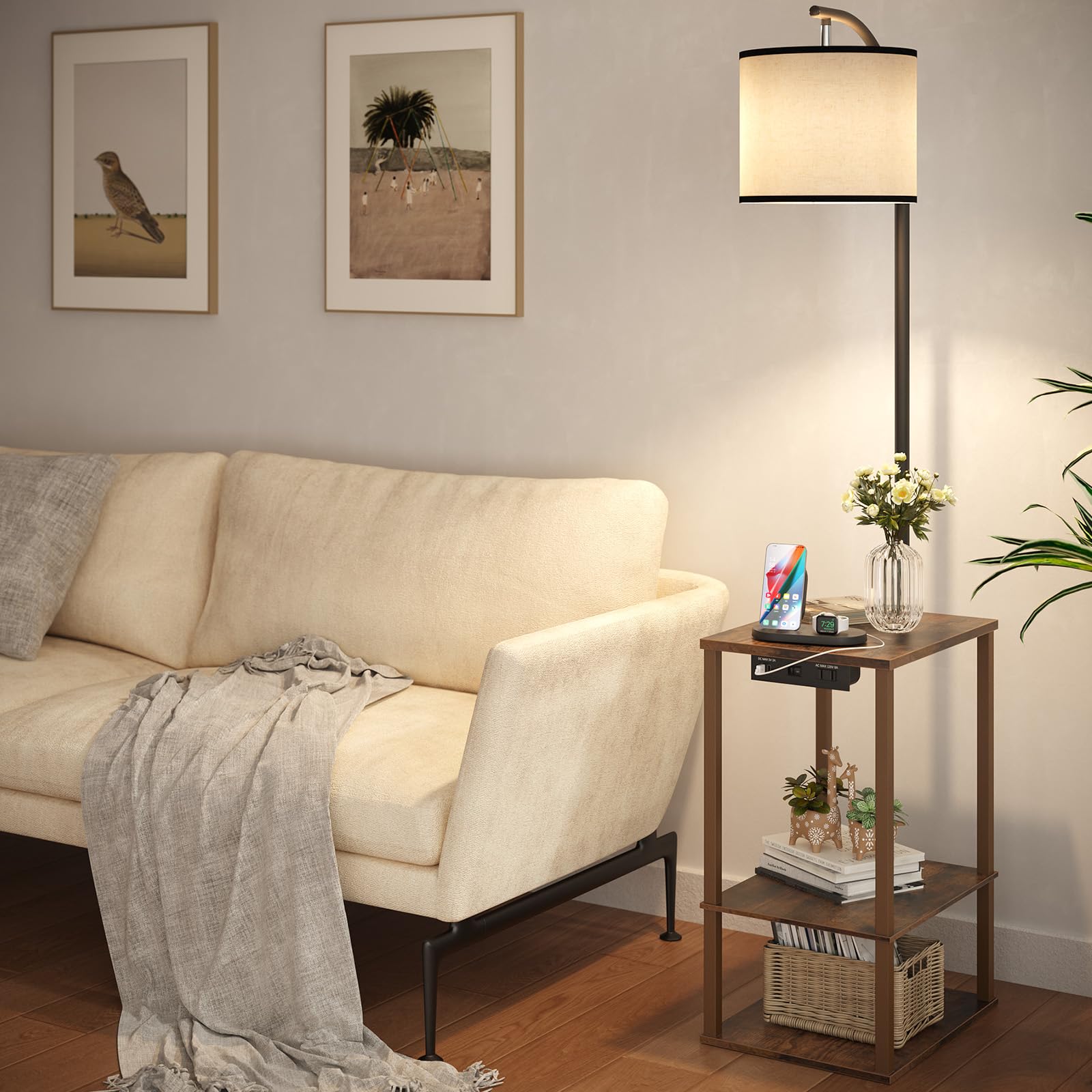 SUNMORY floor lamp table with USB charging for convenient device power