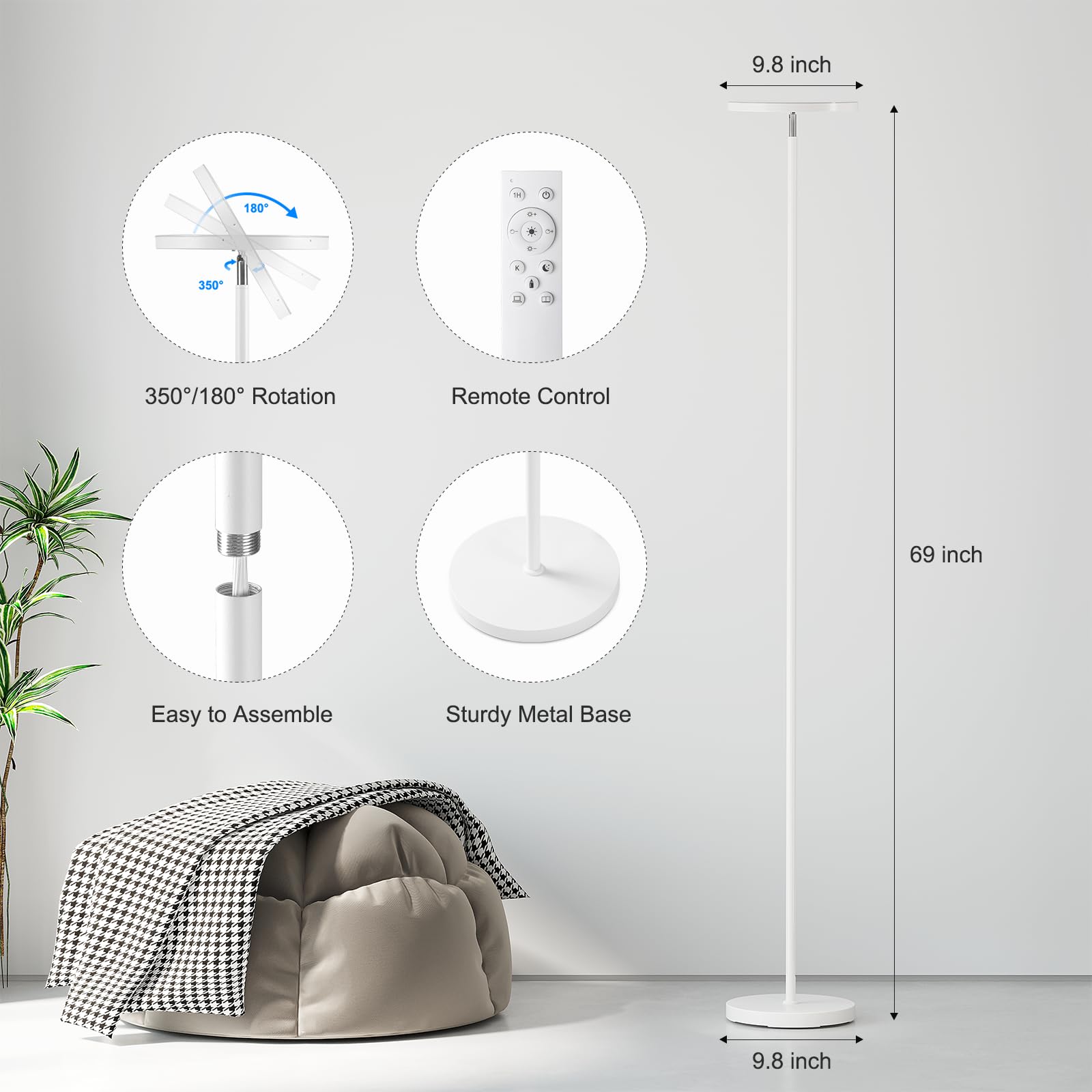 SUNMORY floor lamp tilted head shows flexible light direction