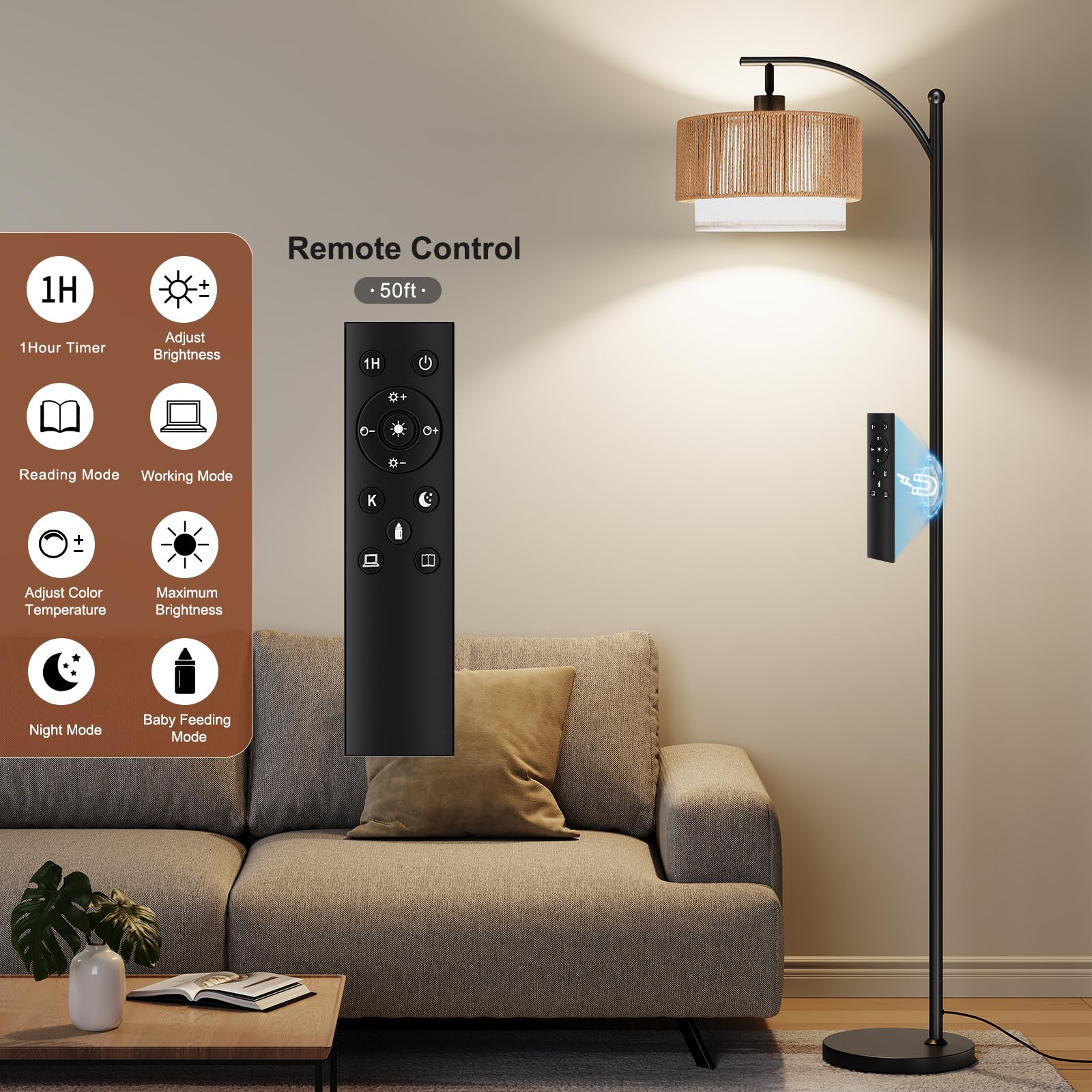 SUNMORY lamp head tilts 270° horizontally for precise lighting.