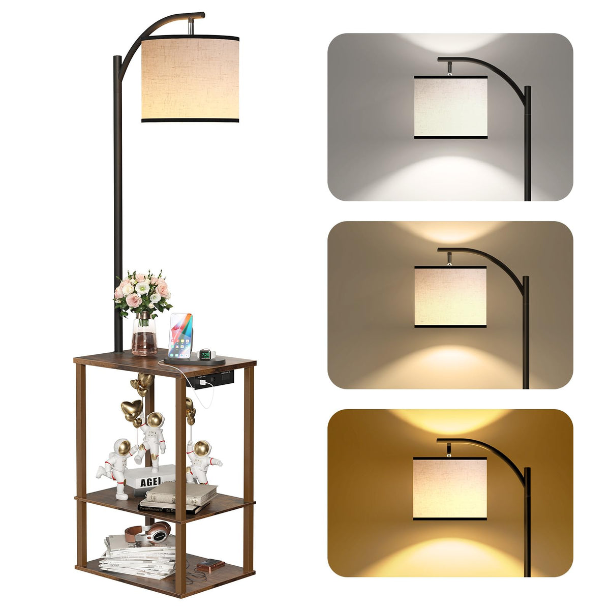 SUNMORY floor lamp with table angle view showing assembly readiness for living room use