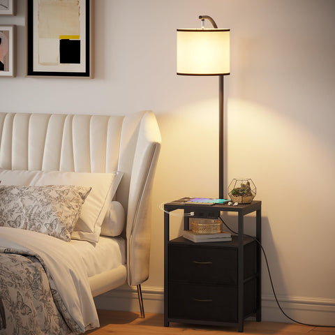 SUNMORY living room setup shows compact footprint with storage and lighting in one piece.