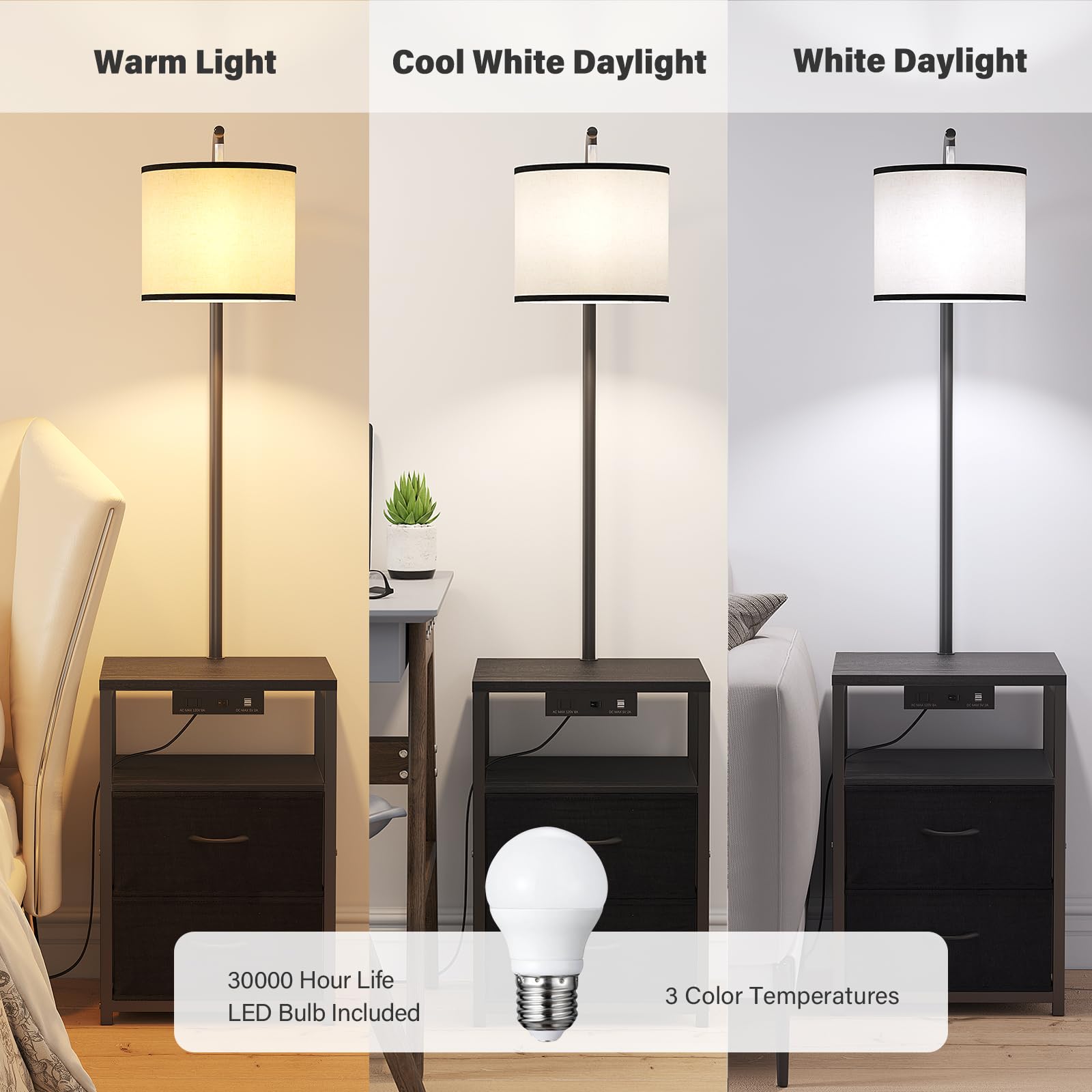 SUNMORY three-color temperature bulb demonstrates versatile lighting for work or relaxation.