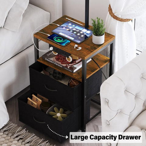 SUNMORY floor lamp with USB ports, top view highlighting built-in device charging.