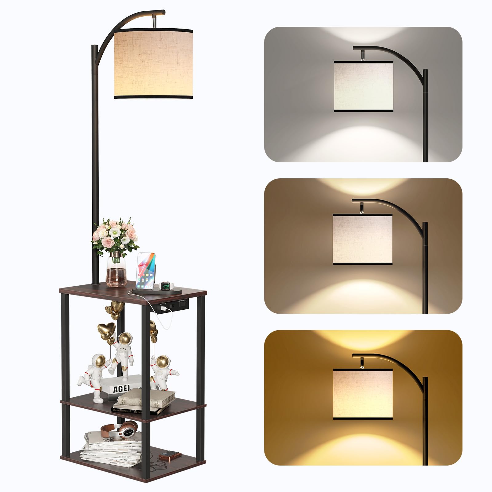 Sunmory floor lamp with table and shelves for stylish living room storage
