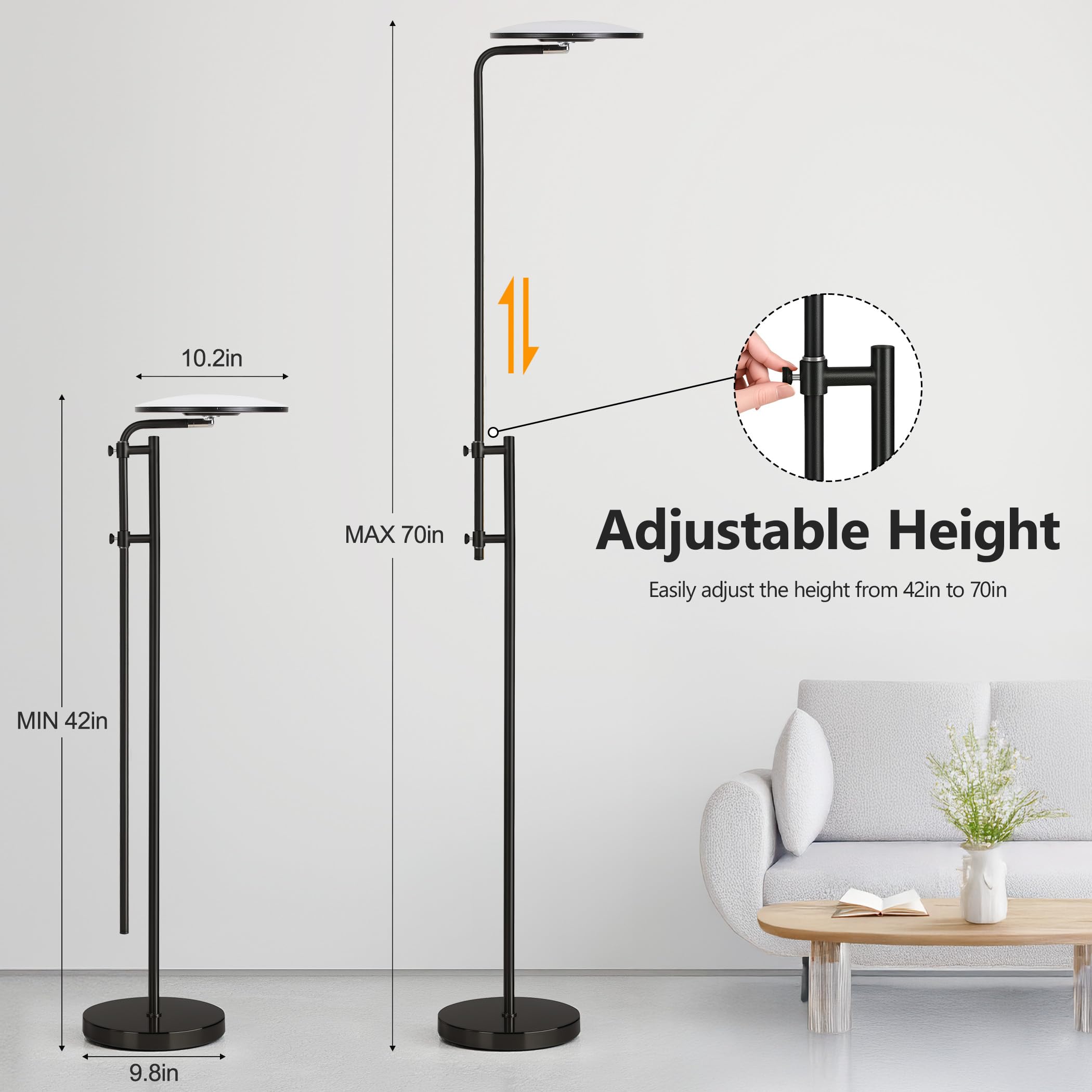 Sunmory height adjustable floor lamp spanning 42 to 70 inches