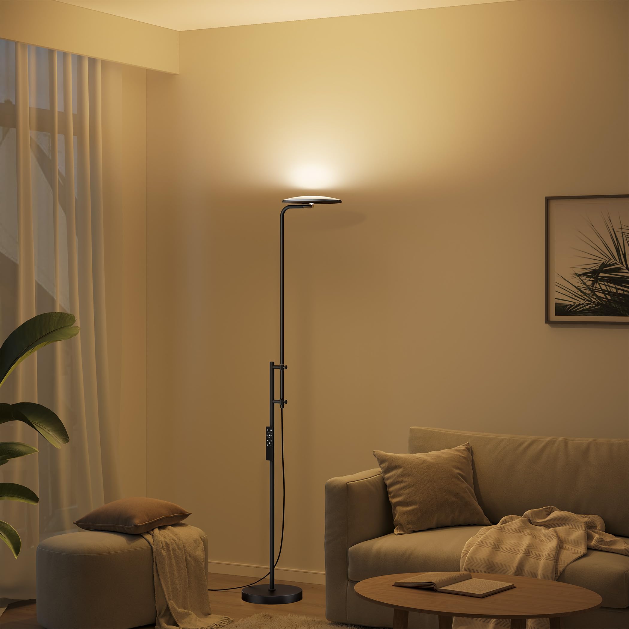 Sunmory dimmable LED floor lamp showing warm to cool color temperature