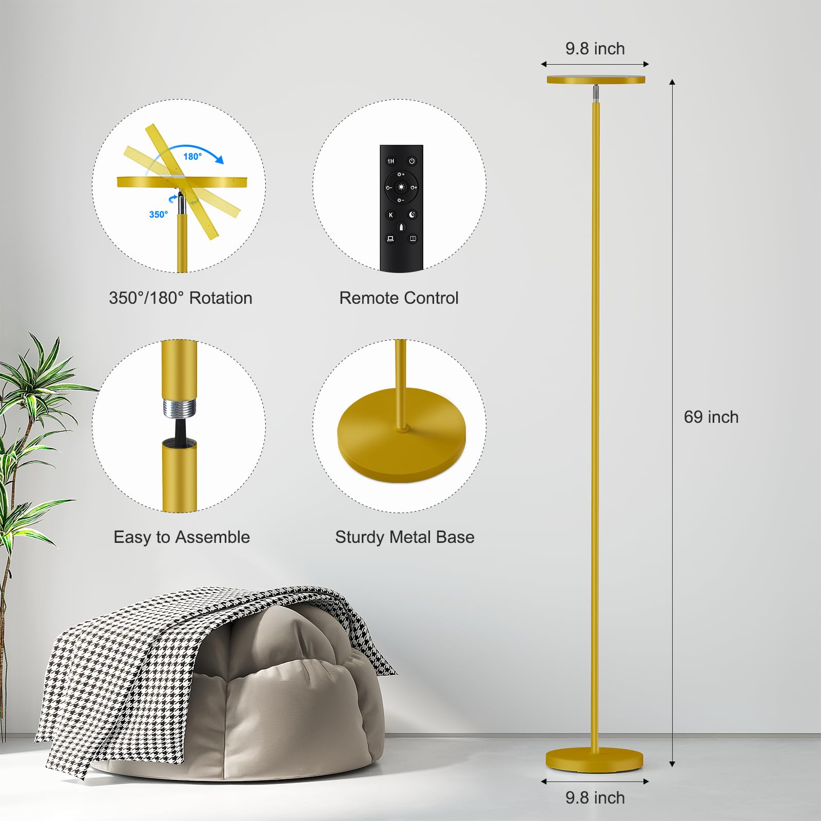 SUNMORY lamp head rotates 350 degrees for flexible lighting.