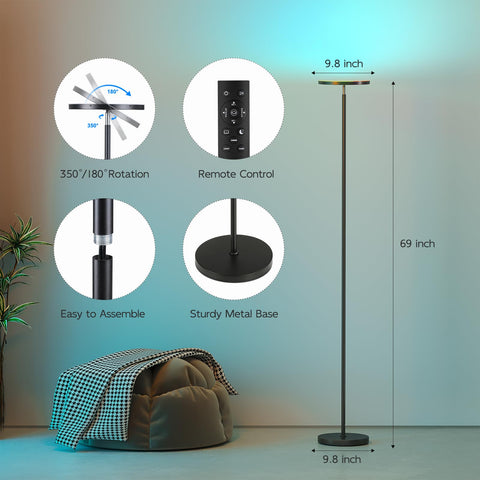 SUNMORY smart RGB floor lamp 360 rotation angle for complete lighting.