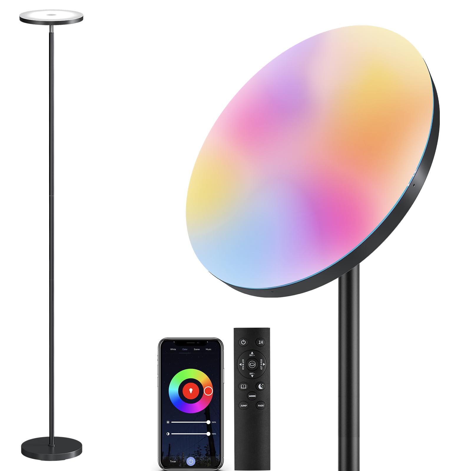 SUNMORY smart RGB floor lamp angle tilt for flexible room lighting and task illumination.