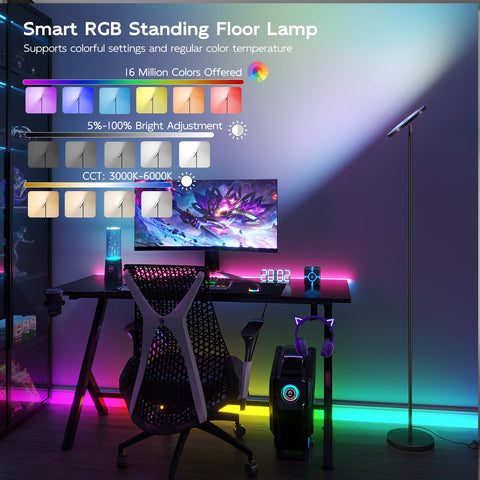 SUNMORY smart RGB floor lamp app control enables seamless color and brightness adjustments.