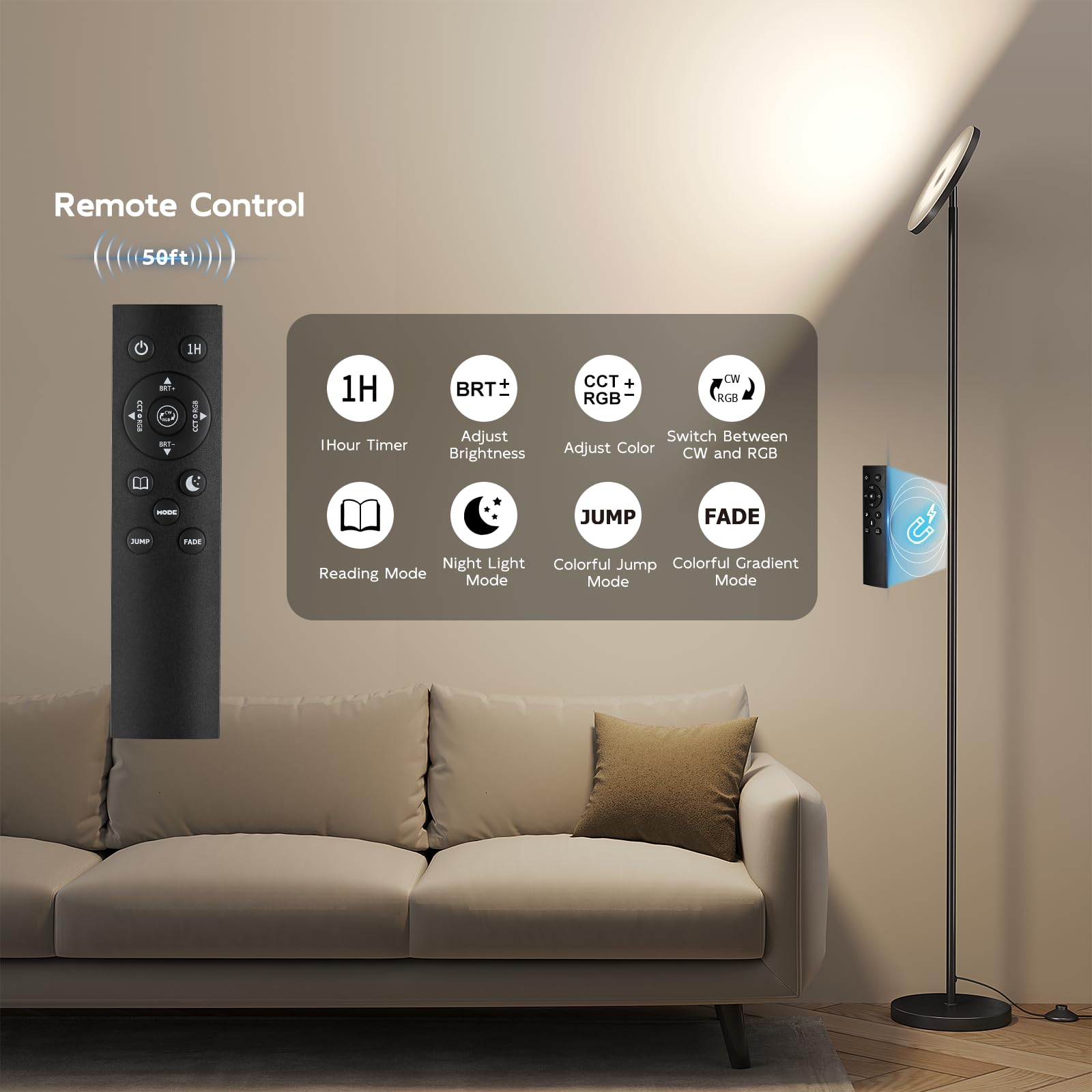 SUNMORY RGB floor lamp dynamic mode adds vibrant colors for games and ambiance.
