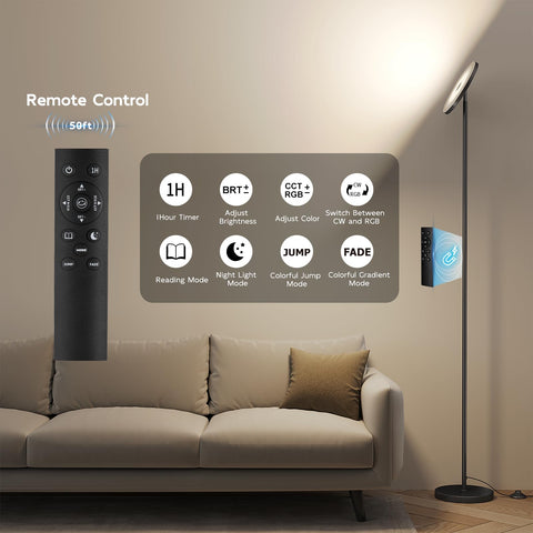 SUNMORY RGB floor lamp dynamic mode adds vibrant colors for games and ambiance.