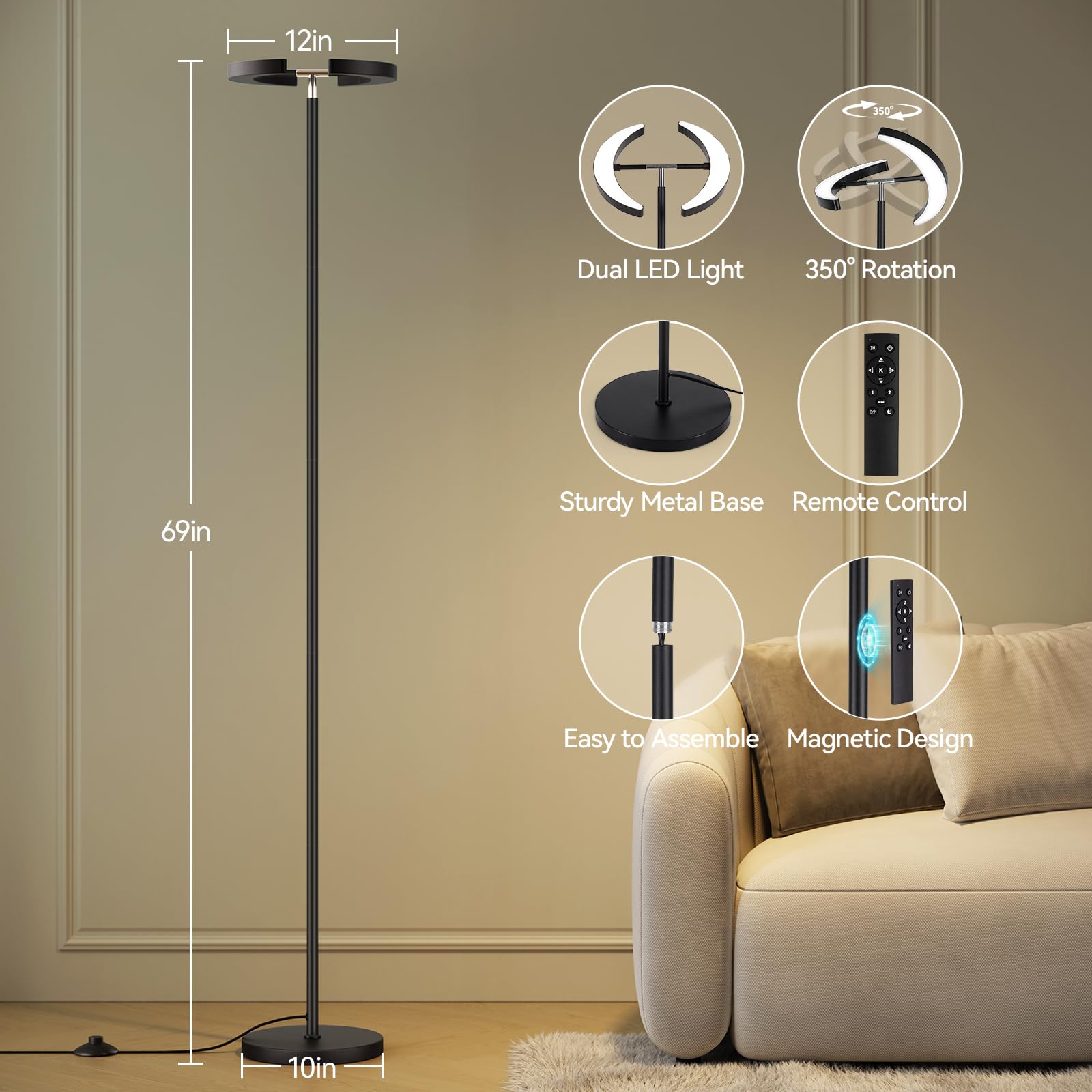 SUNMORY two rotatable lights offering broad coverage for reading and task lighting.