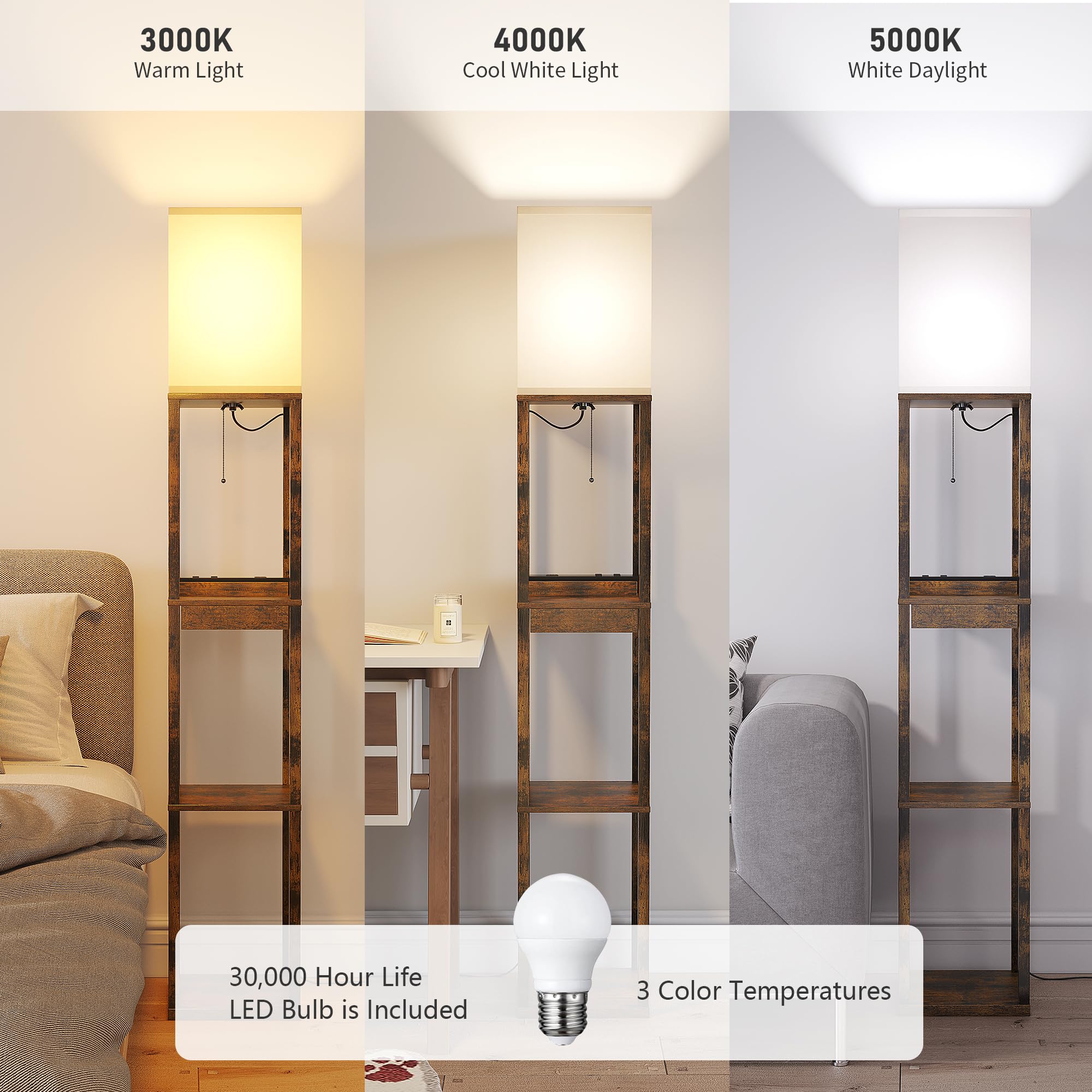 SUNMORY wood frame and fabric shade for a warm, classic look.