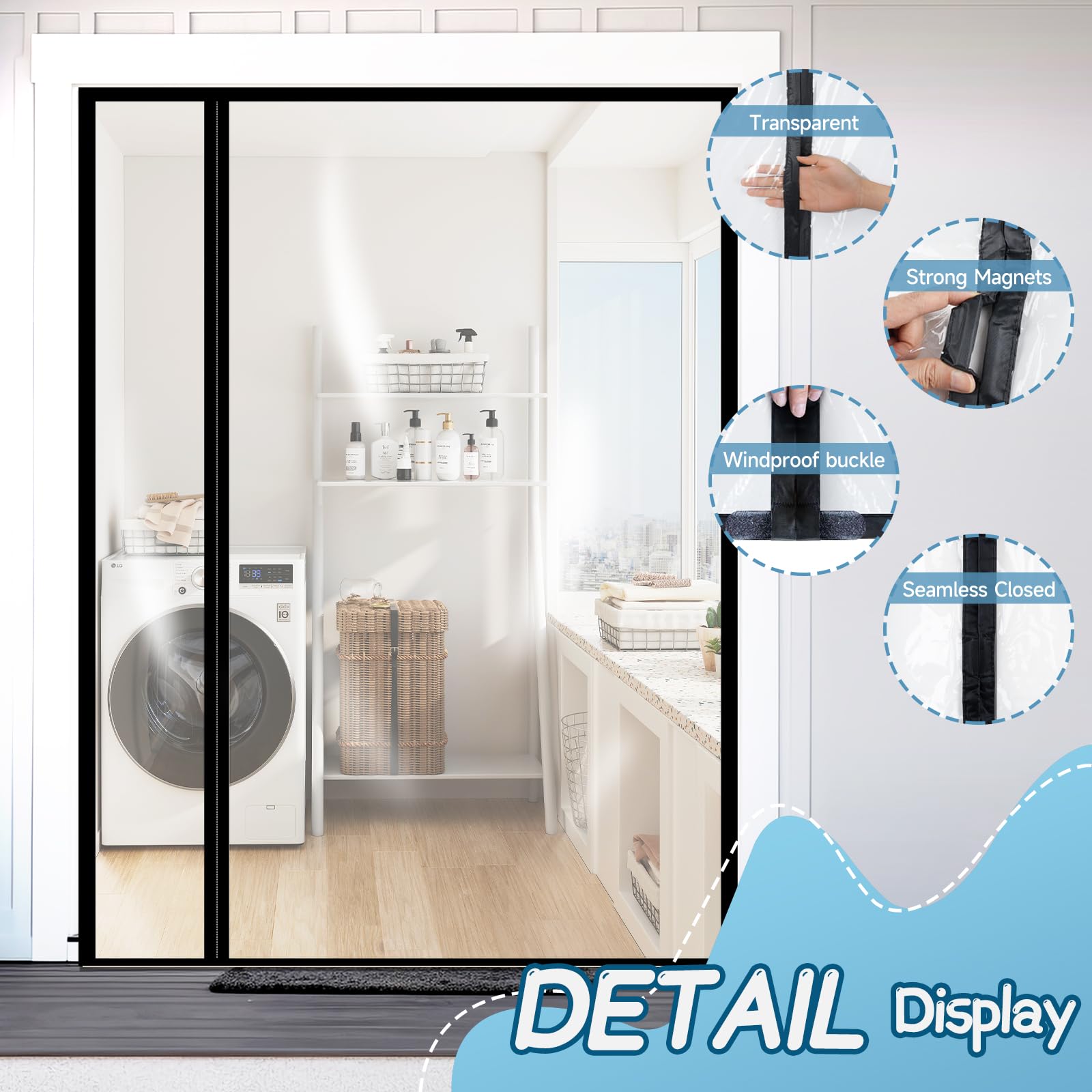 Sunmoxia magnetic closure door screen ensures hands-free access