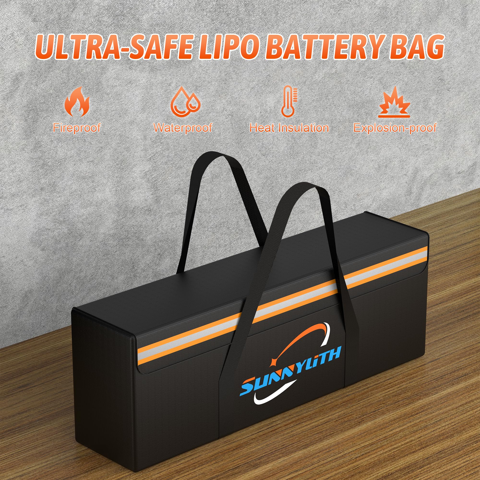 SunnyLith fireproof bag glowing fluorescent stripes for nighttime finding