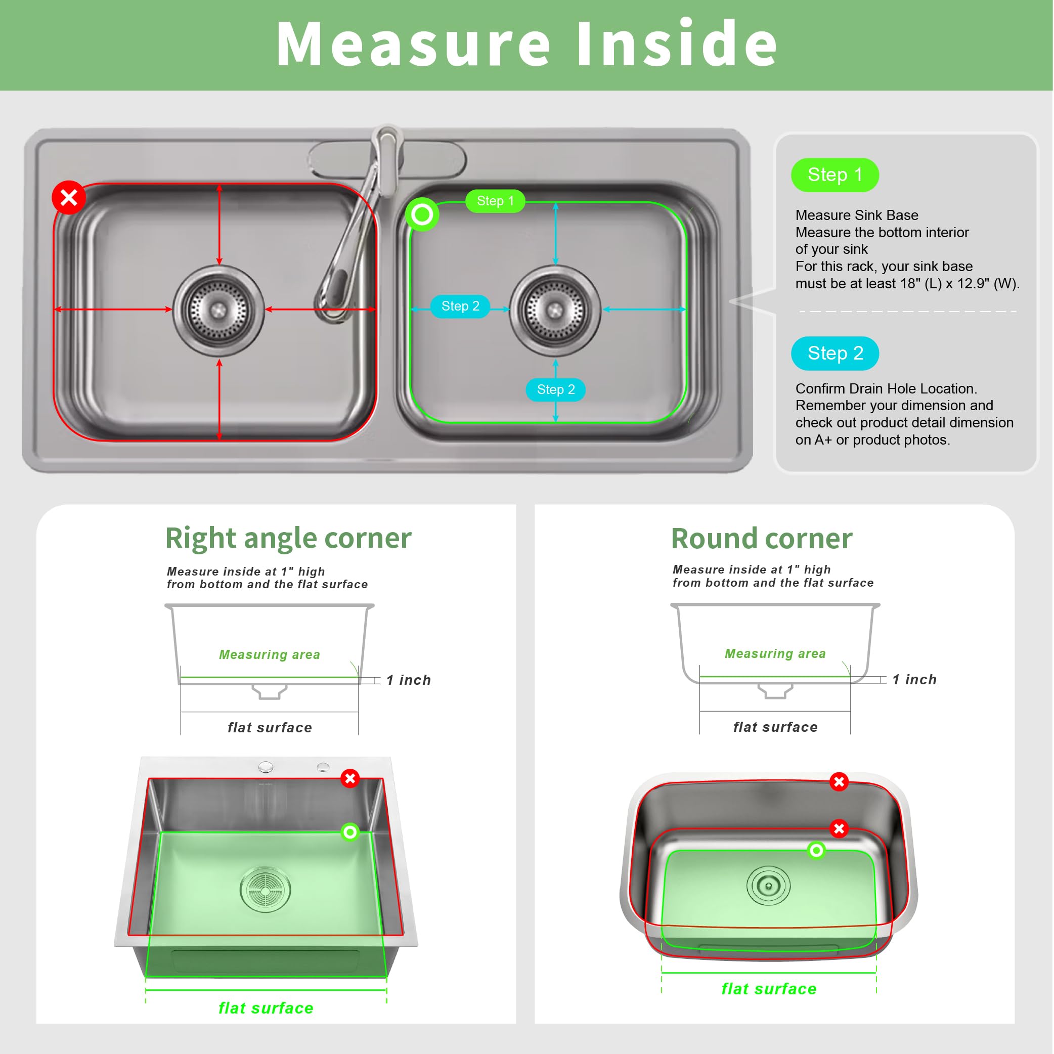 SunnyPoint center drain hole requirement image clarifies drain layout compatibility.