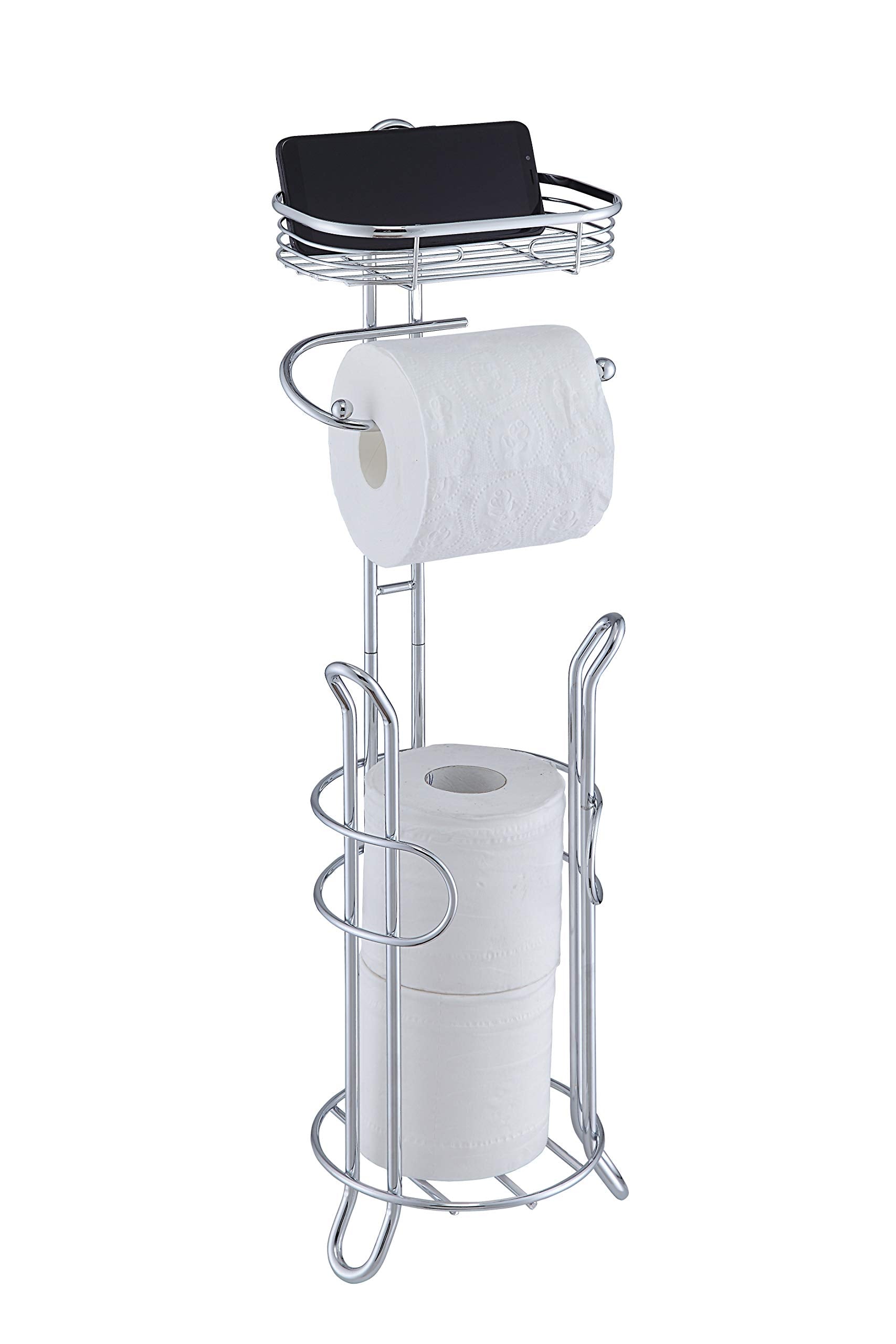 SunnyPoint chrome toilet tissue stand with reserve space for quick mega-roll access