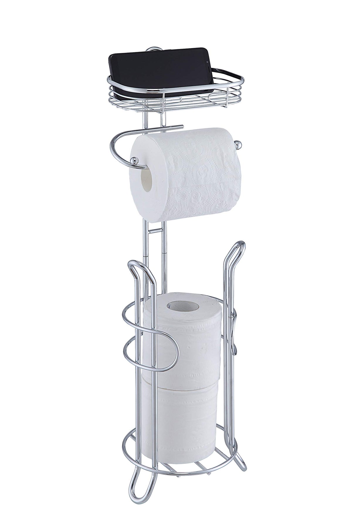SunnyPoint chrome toilet tissue stand with reserve space for quick mega-roll access
