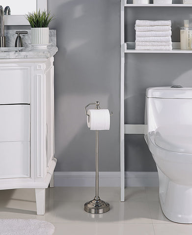 SunnyPoint Deluxe free-standing toilet tissue holder brushed nickel finish for modern style.