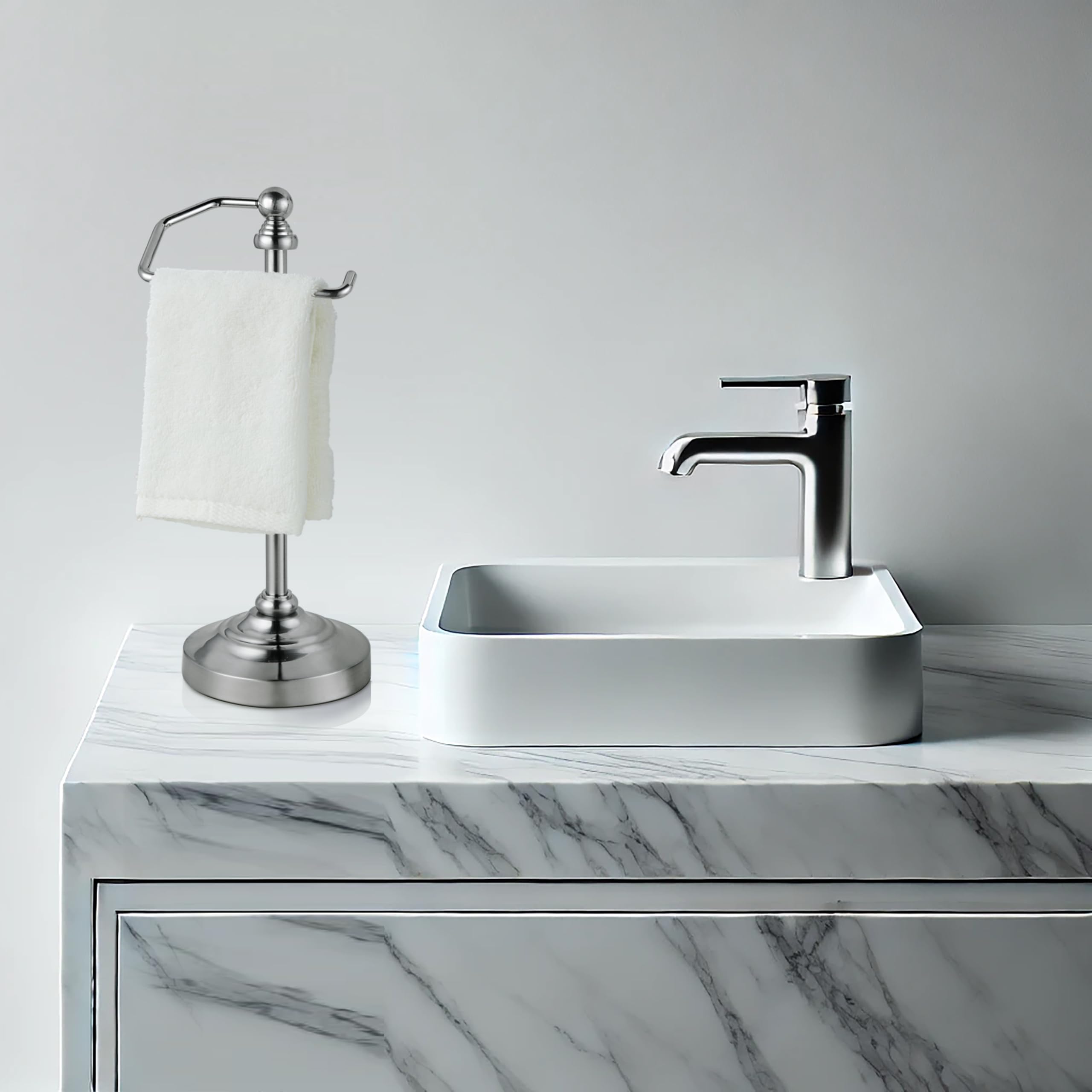 SunnyPoint Deluxe towel holder hanging bar demonstrates 14.2 inch height for easy reach.