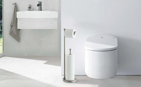 Thick base keeps paper off the floor for cleaner bathroom use.