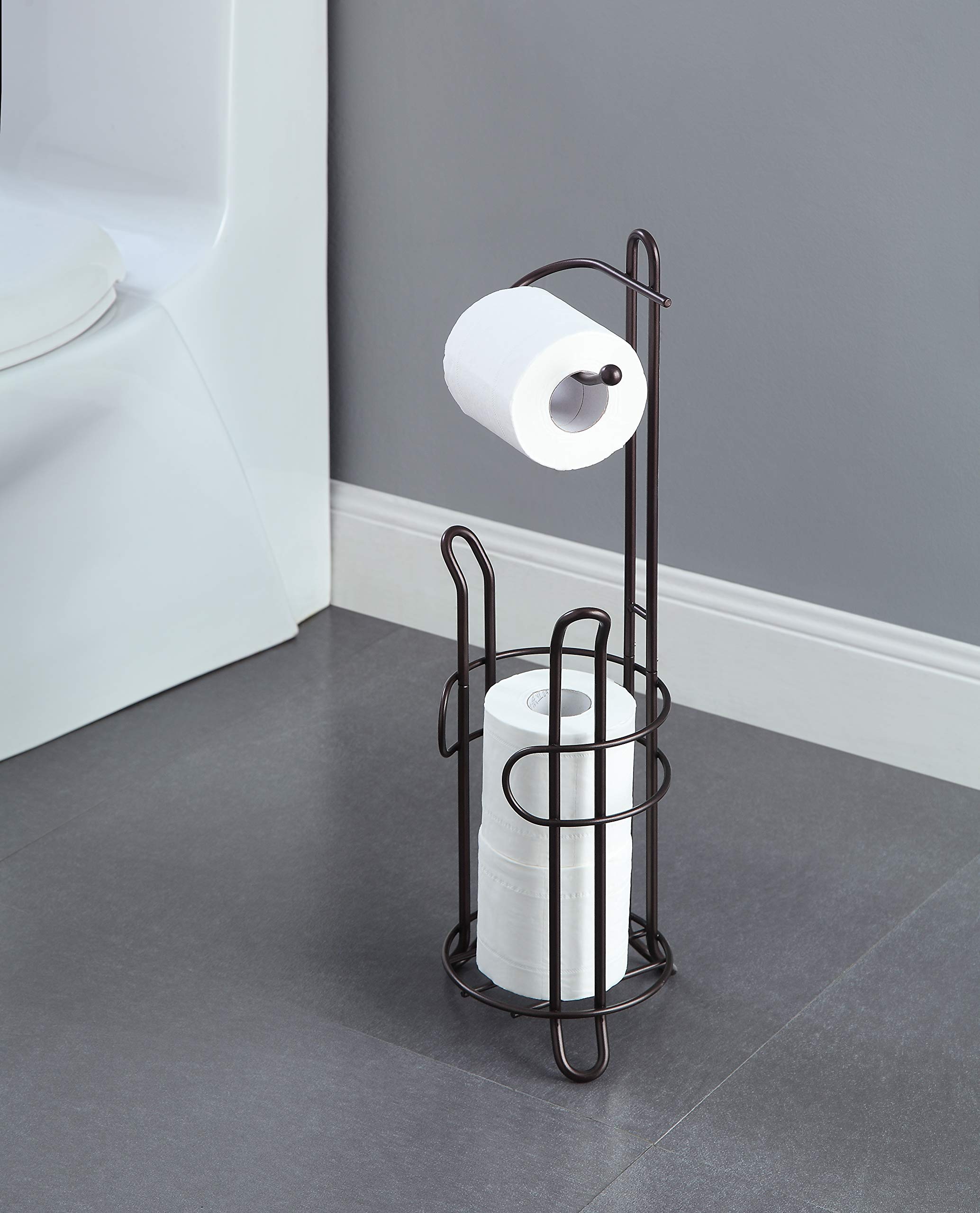 SunnyPoint toilet paper holder with storage showcases a tall unit keeping rolls organized.