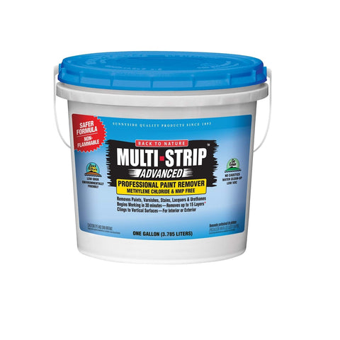Sunnyside Multi-Strip Advanced gallon bottle for safe, versatile removal of multiple paint layers on interior/exterior surfaces.