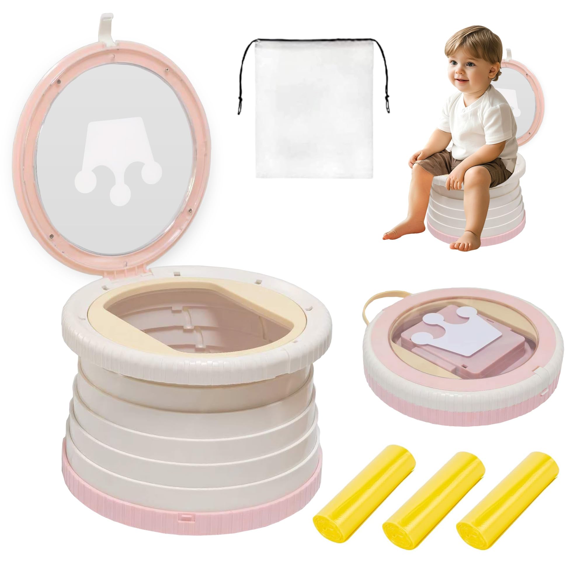 SunnySmile portable foldable potty seat pink, ideal for travel and quick potty breaks.