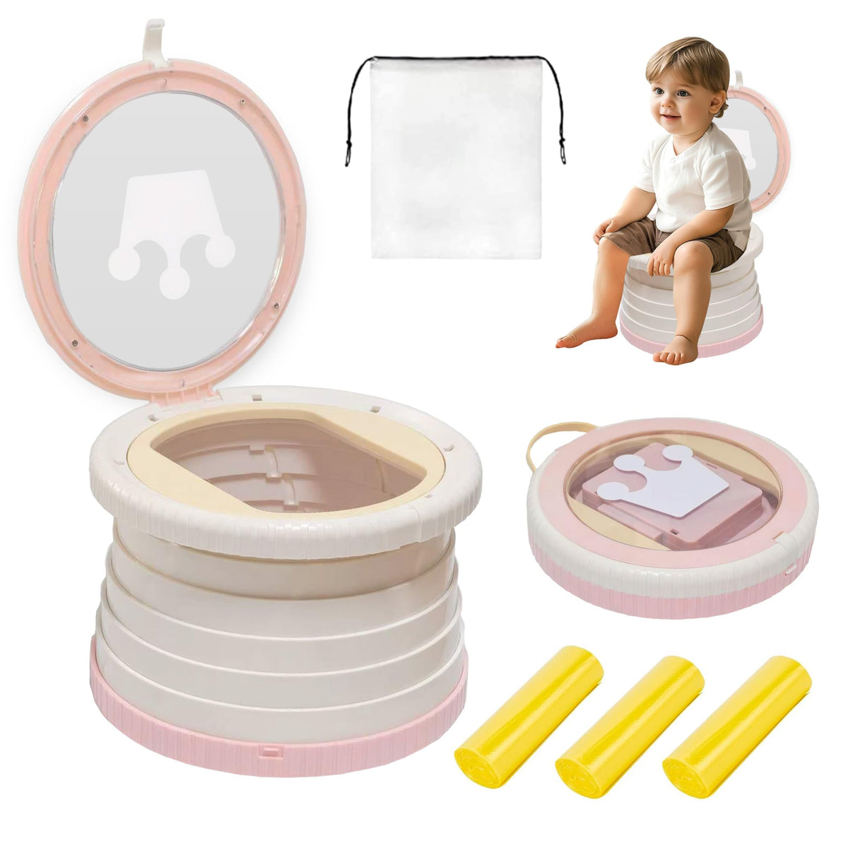 SunnySmile portable foldable potty seat pink, ideal for travel and quick potty breaks.