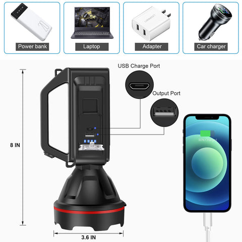 SUNPRO handheld spotlight with shoulder strap for hands-free carrying