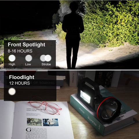 SUNPRO spotlight with USB output enables charging devices on the go