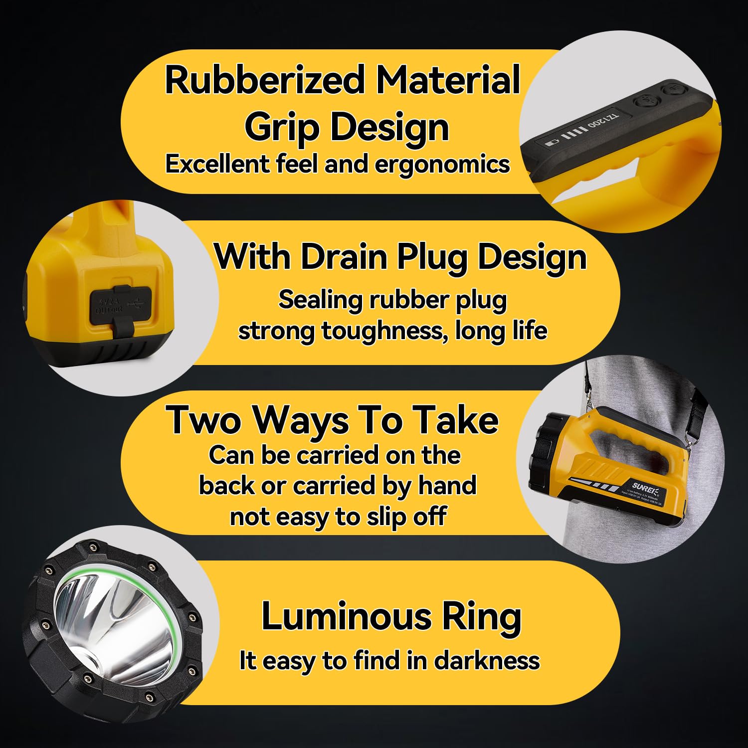 SUNREI IP67 waterproof body withstands rain and dust in outdoor use.