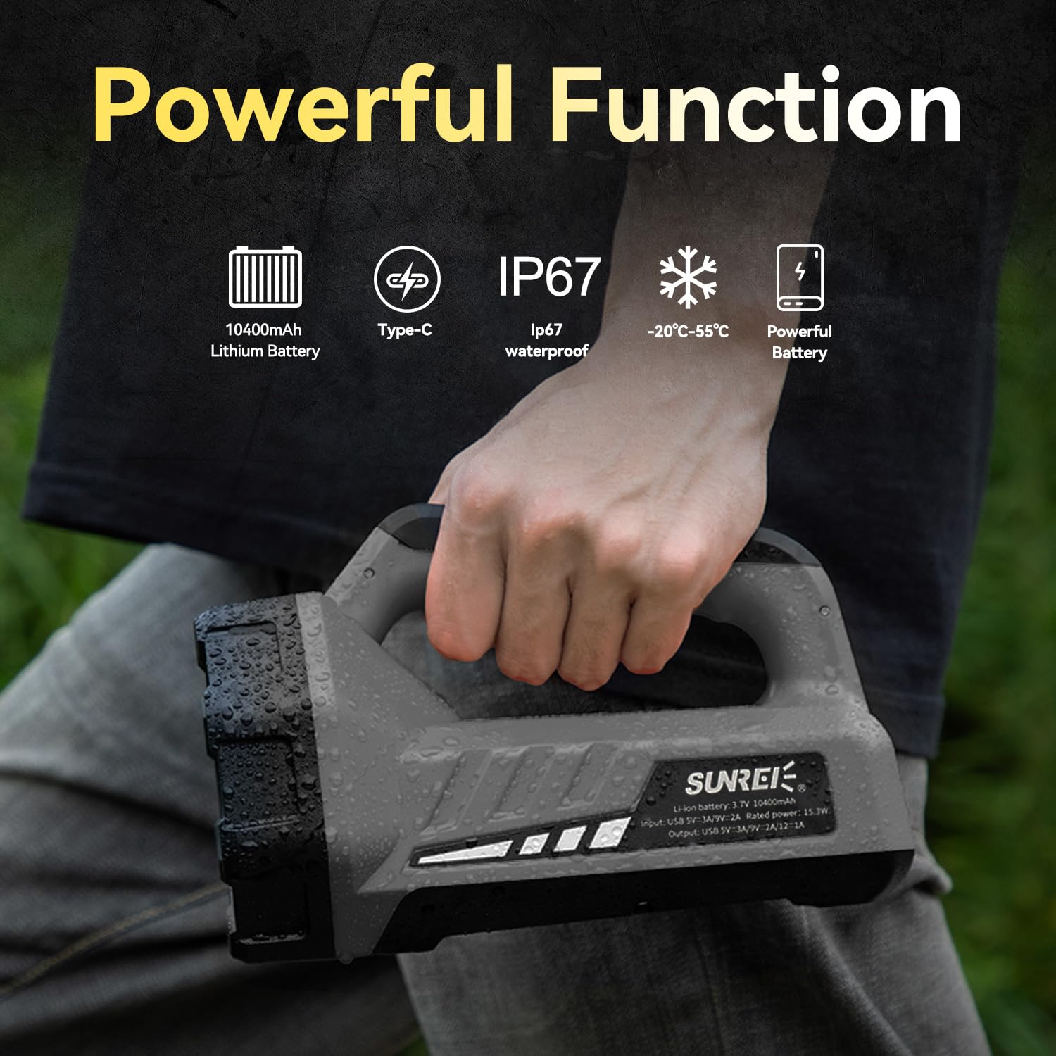 SUNREI portable lantern style with handle for easy carrying.