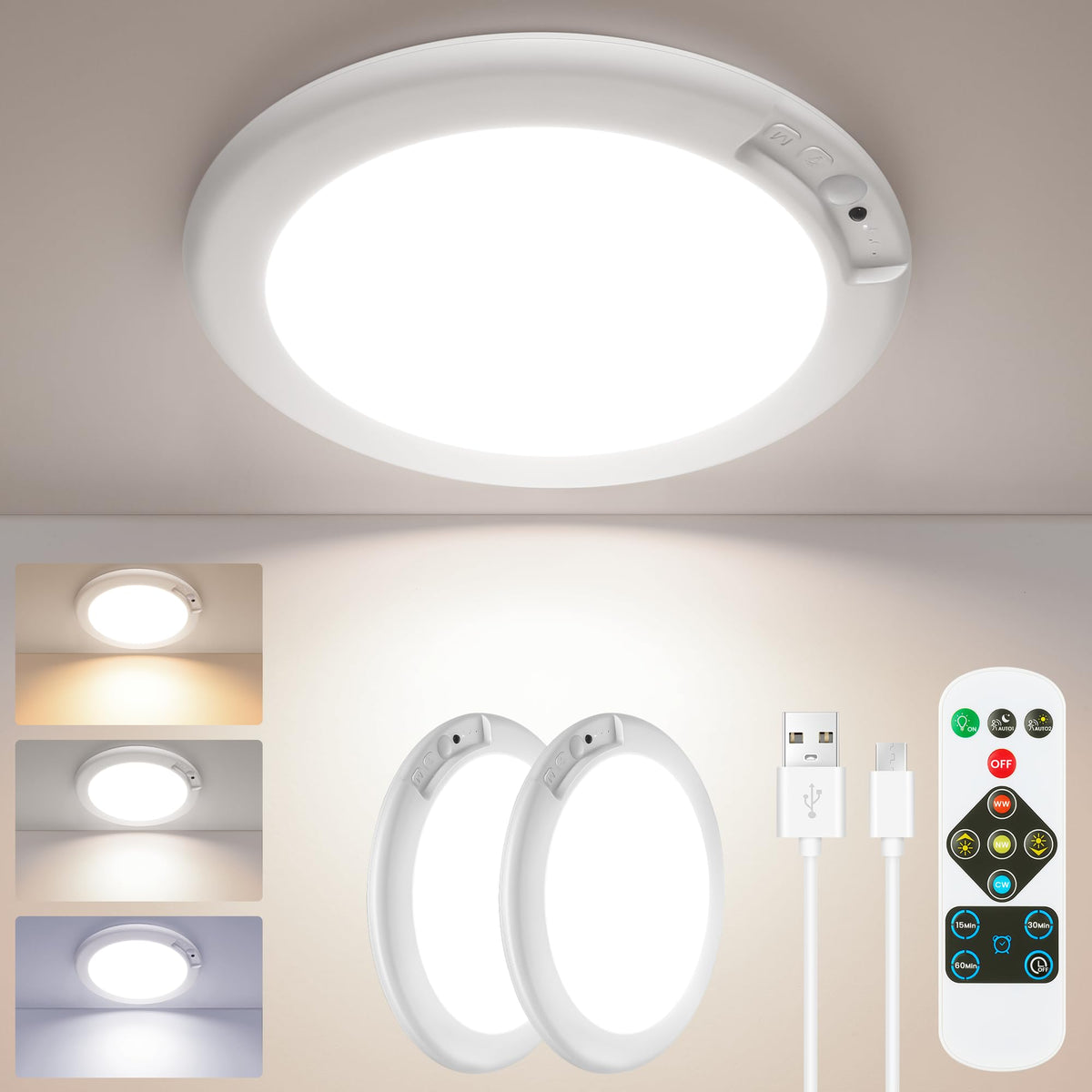 SunRider 2-pack ceiling light front view shows easy magnetic installation.