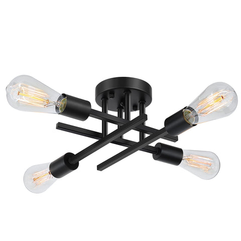 SunRider Industrial 4-Light Semi-Flush Mount with matte black finish adds vintage-modern ceiling charm.