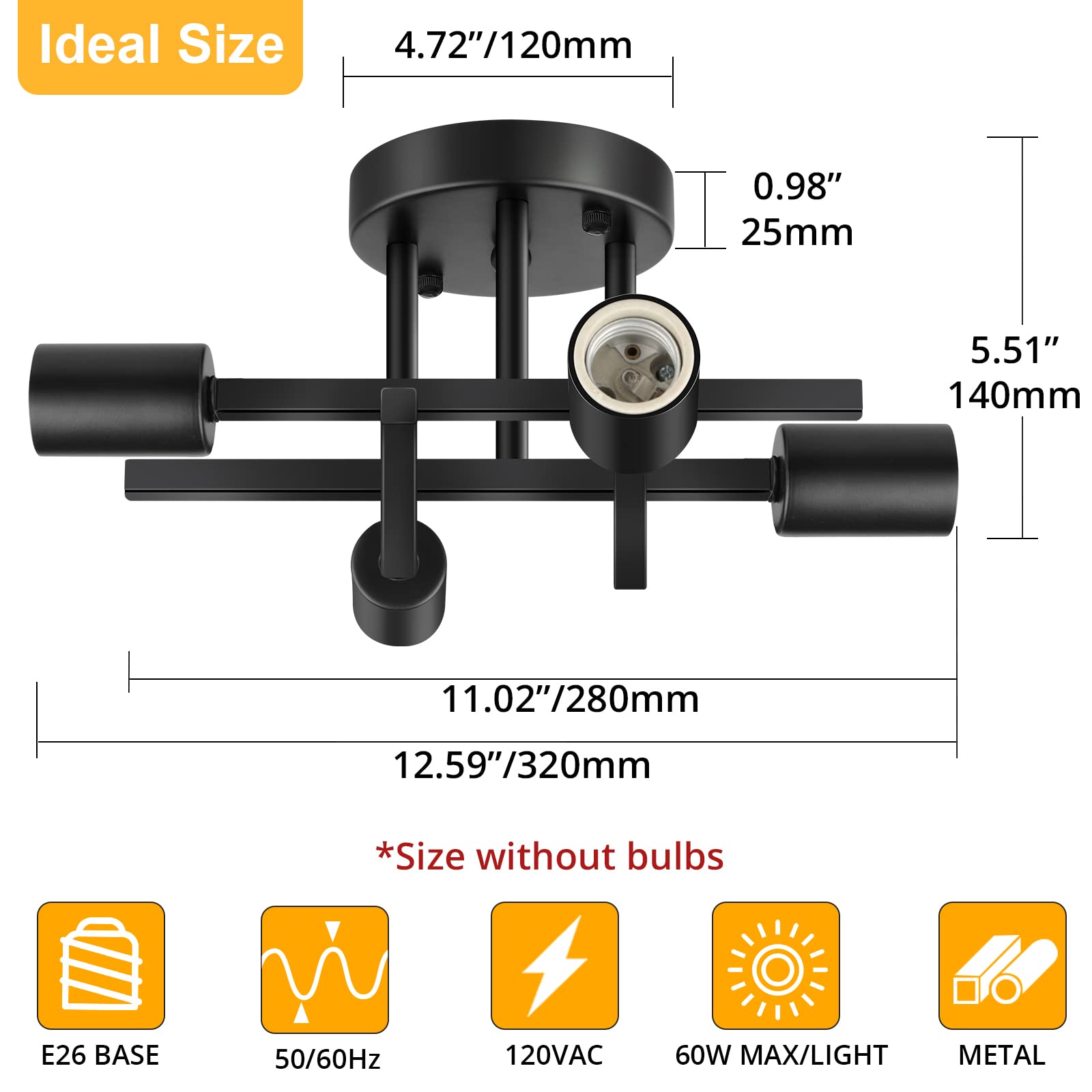 SunRider 4-light semi-flush arm-detail highlighting sturdy metal construction for lasting use.