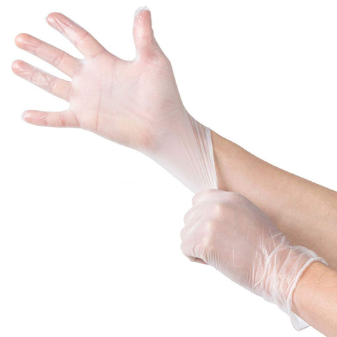 Sunset Brands ambidextrous vinyl gloves highlight versatile left-right use.